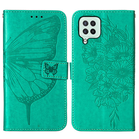 Coque Portefeuille Papillon Livre Cuir Etui Clapet Y01B pour Samsung Galaxy A22 4G Vert