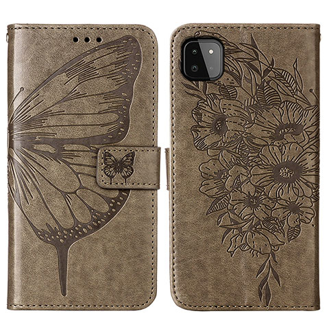 Coque Portefeuille Papillon Livre Cuir Etui Clapet Y01B pour Samsung Galaxy A22 5G Gris