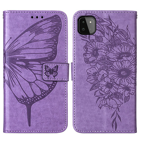 Coque Portefeuille Papillon Livre Cuir Etui Clapet Y01B pour Samsung Galaxy A22 5G Violet Clair