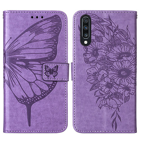 Coque Portefeuille Papillon Livre Cuir Etui Clapet Y01B pour Samsung Galaxy A30S Violet Clair