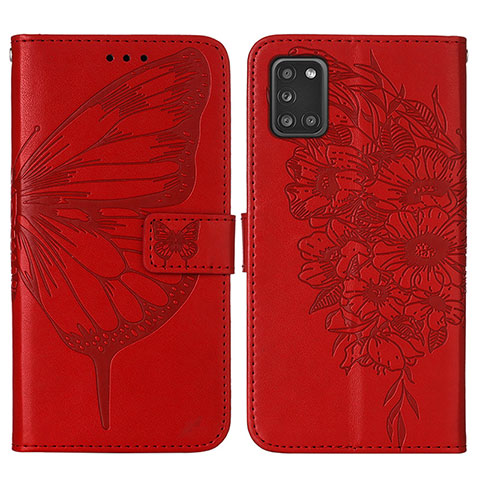 Coque Portefeuille Papillon Livre Cuir Etui Clapet Y01B pour Samsung Galaxy A31 Rouge