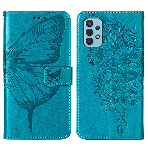 Coque Portefeuille Papillon Livre Cuir Etui Clapet Y01B pour Samsung Galaxy A32 4G Bleu