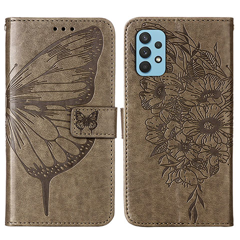 Coque Portefeuille Papillon Livre Cuir Etui Clapet Y01B pour Samsung Galaxy A32 4G Gris