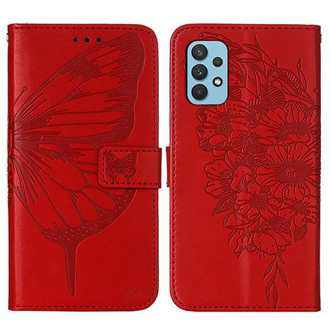 Coque Portefeuille Papillon Livre Cuir Etui Clapet Y01B pour Samsung Galaxy A32 4G Rouge