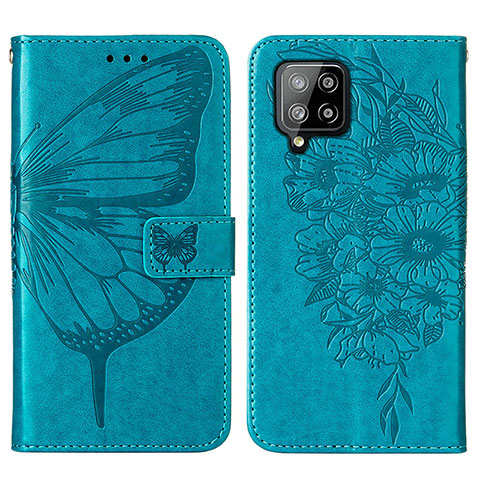 Coque Portefeuille Papillon Livre Cuir Etui Clapet Y01B pour Samsung Galaxy A42 5G Bleu