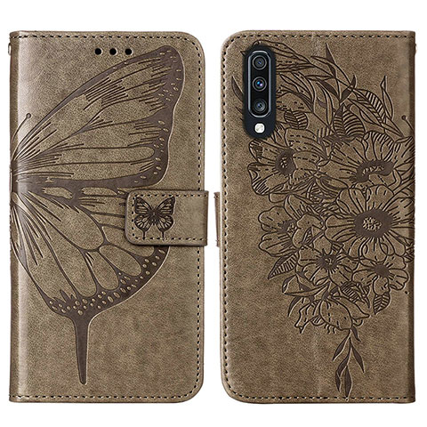 Coque Portefeuille Papillon Livre Cuir Etui Clapet Y01B pour Samsung Galaxy A50S Gris