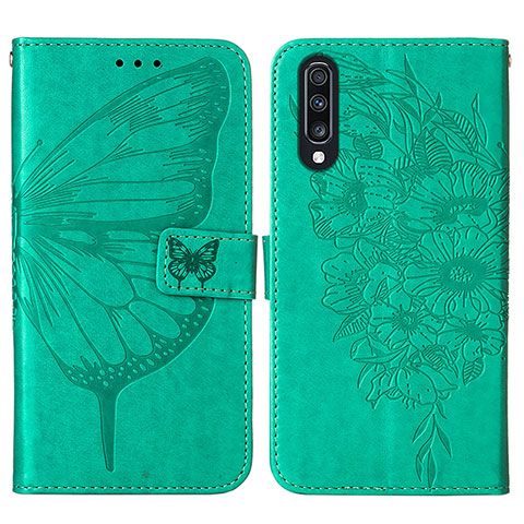 Coque Portefeuille Papillon Livre Cuir Etui Clapet Y01B pour Samsung Galaxy A50S Vert