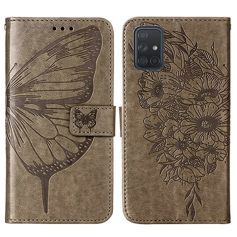 Coque Portefeuille Papillon Livre Cuir Etui Clapet Y01B pour Samsung Galaxy A51 4G Gris