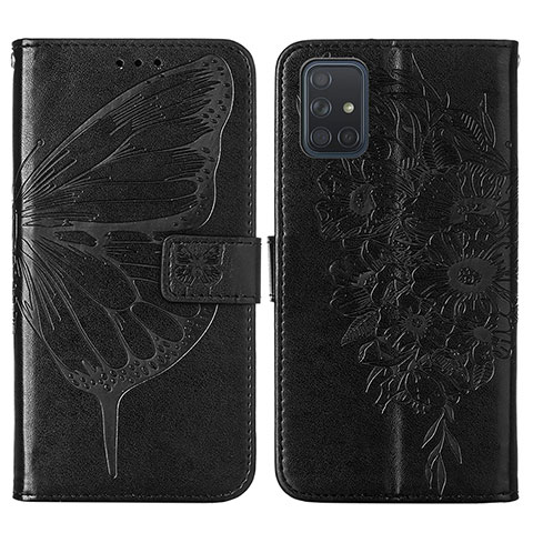 Coque Portefeuille Papillon Livre Cuir Etui Clapet Y01B pour Samsung Galaxy A51 4G Noir