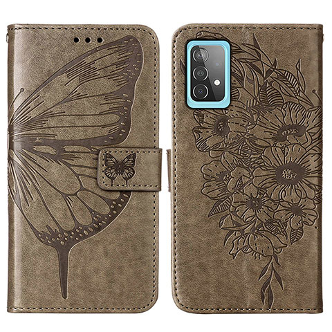 Coque Portefeuille Papillon Livre Cuir Etui Clapet Y01B pour Samsung Galaxy A52 4G Gris