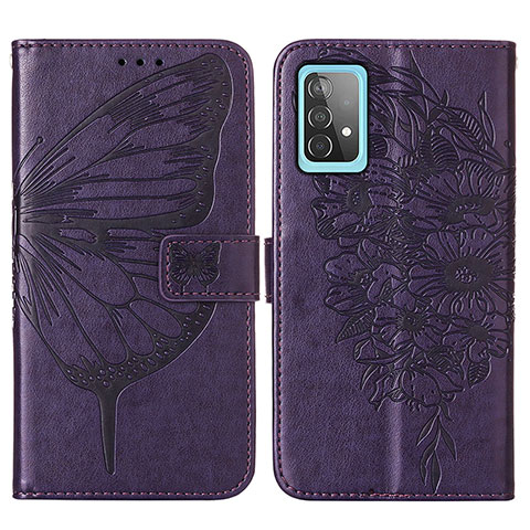 Coque Portefeuille Papillon Livre Cuir Etui Clapet Y01B pour Samsung Galaxy A52 4G Violet