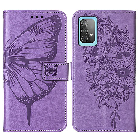 Coque Portefeuille Papillon Livre Cuir Etui Clapet Y01B pour Samsung Galaxy A52 4G Violet Clair