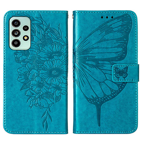 Coque Portefeuille Papillon Livre Cuir Etui Clapet Y01B pour Samsung Galaxy A53 5G Bleu