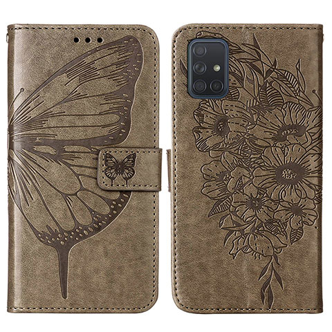 Coque Portefeuille Papillon Livre Cuir Etui Clapet Y01B pour Samsung Galaxy A71 5G Gris