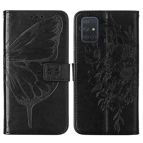 Coque Portefeuille Papillon Livre Cuir Etui Clapet Y01B pour Samsung Galaxy A71 5G Noir