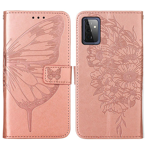 Coque Portefeuille Papillon Livre Cuir Etui Clapet Y01B pour Samsung Galaxy A72 4G Or Rose