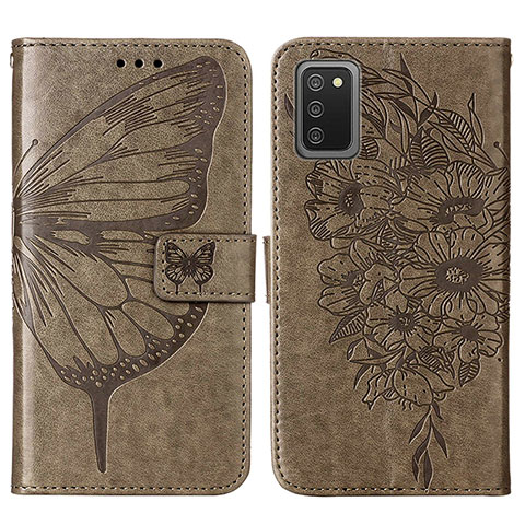 Coque Portefeuille Papillon Livre Cuir Etui Clapet Y01B pour Samsung Galaxy F02S SM-E025F Gris