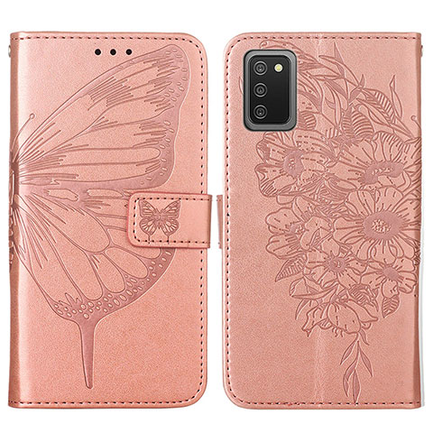 Coque Portefeuille Papillon Livre Cuir Etui Clapet Y01B pour Samsung Galaxy F02S SM-E025F Or Rose