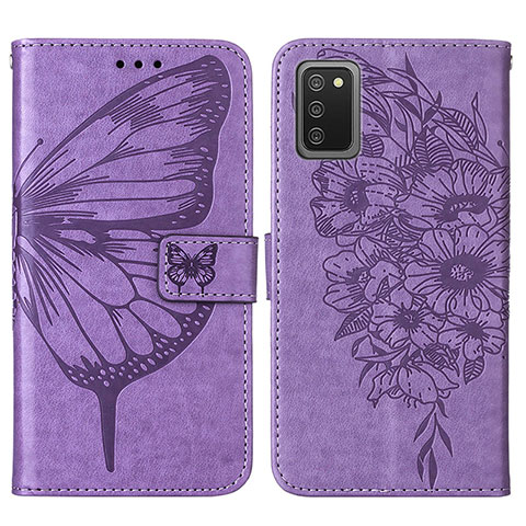 Coque Portefeuille Papillon Livre Cuir Etui Clapet Y01B pour Samsung Galaxy F02S SM-E025F Violet Clair
