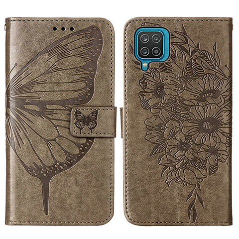 Coque Portefeuille Papillon Livre Cuir Etui Clapet Y01B pour Samsung Galaxy F12 Gris