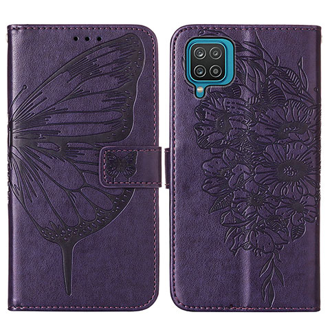 Coque Portefeuille Papillon Livre Cuir Etui Clapet Y01B pour Samsung Galaxy F12 Violet