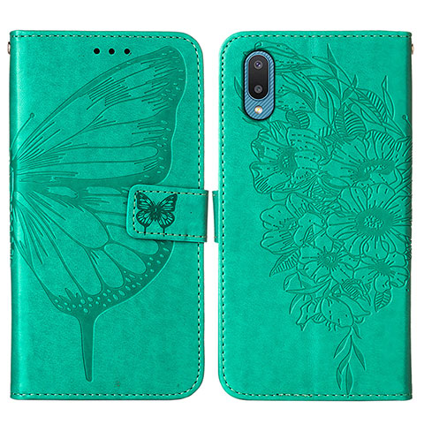 Coque Portefeuille Papillon Livre Cuir Etui Clapet Y01B pour Samsung Galaxy M02 Vert