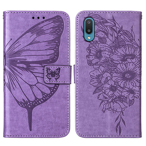 Coque Portefeuille Papillon Livre Cuir Etui Clapet Y01B pour Samsung Galaxy M02 Violet Clair