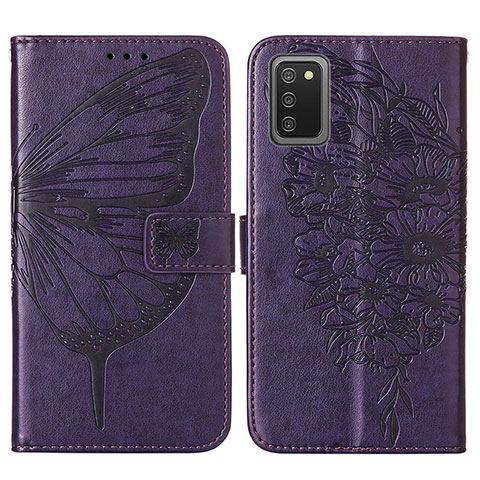 Coque Portefeuille Papillon Livre Cuir Etui Clapet Y01B pour Samsung Galaxy M02s Violet