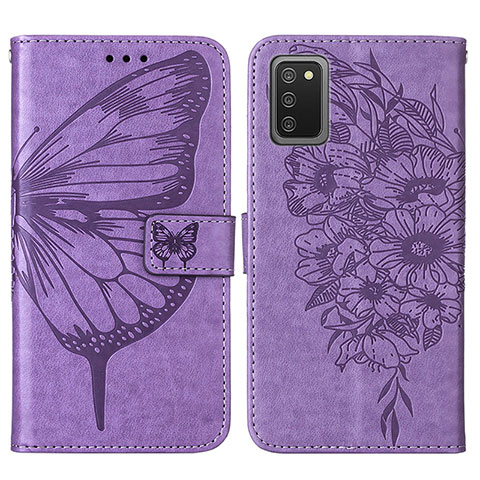 Coque Portefeuille Papillon Livre Cuir Etui Clapet Y01B pour Samsung Galaxy M02s Violet Clair