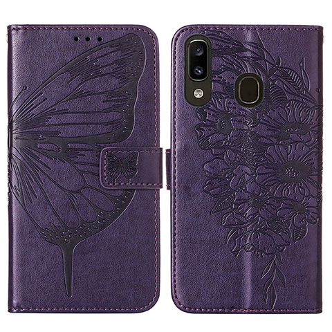 Coque Portefeuille Papillon Livre Cuir Etui Clapet Y01B pour Samsung Galaxy M10S Violet