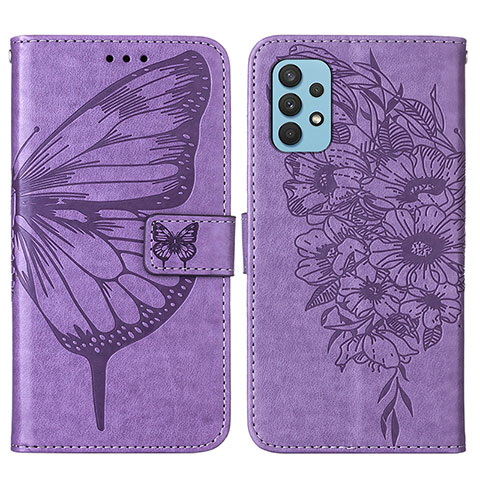 Coque Portefeuille Papillon Livre Cuir Etui Clapet Y01B pour Samsung Galaxy M32 5G Violet Clair