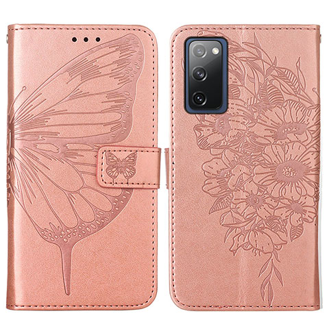 Coque Portefeuille Papillon Livre Cuir Etui Clapet Y01B pour Samsung Galaxy S20 Lite 5G Or Rose