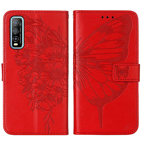 Coque Portefeuille Papillon Livre Cuir Etui Clapet Y01B pour Vivo iQOO U1 Rouge