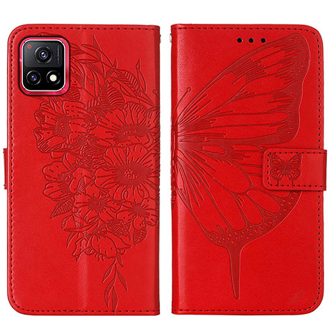 Coque Portefeuille Papillon Livre Cuir Etui Clapet Y01B pour Vivo iQOO U3 5G Rouge