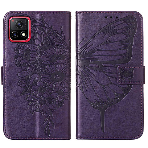 Coque Portefeuille Papillon Livre Cuir Etui Clapet Y01B pour Vivo iQOO U3x 5G Violet