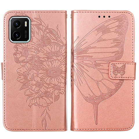 Coque Portefeuille Papillon Livre Cuir Etui Clapet Y01B pour Vivo iQOO U5x Or Rose