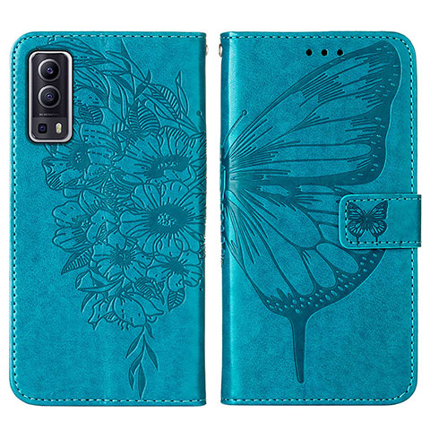 Coque Portefeuille Papillon Livre Cuir Etui Clapet Y01B pour Vivo iQOO Z3 5G Bleu