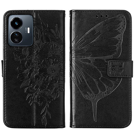 Coque Portefeuille Papillon Livre Cuir Etui Clapet Y01B pour Vivo iQOO Z6 Lite 5G Noir