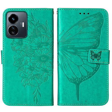 Coque Portefeuille Papillon Livre Cuir Etui Clapet Y01B pour Vivo iQOO Z6 Lite 5G Vert