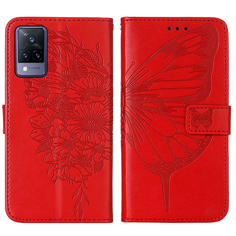 Coque Portefeuille Papillon Livre Cuir Etui Clapet Y01B pour Vivo V21 5G Rouge