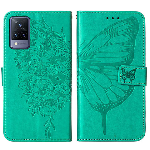 Coque Portefeuille Papillon Livre Cuir Etui Clapet Y01B pour Vivo V21 5G Vert