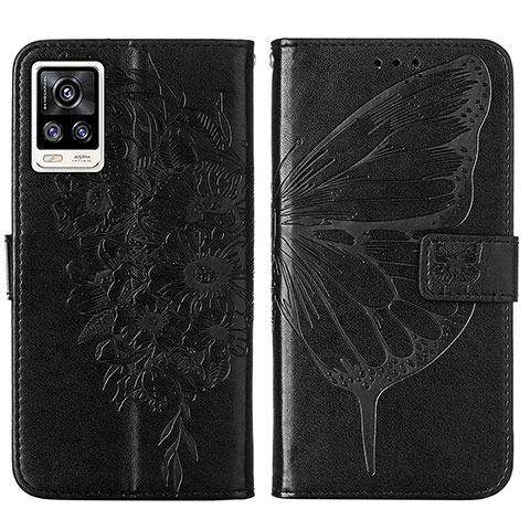 Coque Portefeuille Papillon Livre Cuir Etui Clapet Y01B pour Vivo V21e 4G Noir