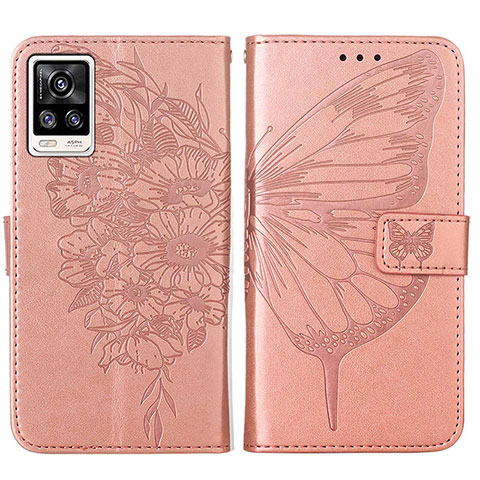 Coque Portefeuille Papillon Livre Cuir Etui Clapet Y01B pour Vivo V21e 4G Or Rose