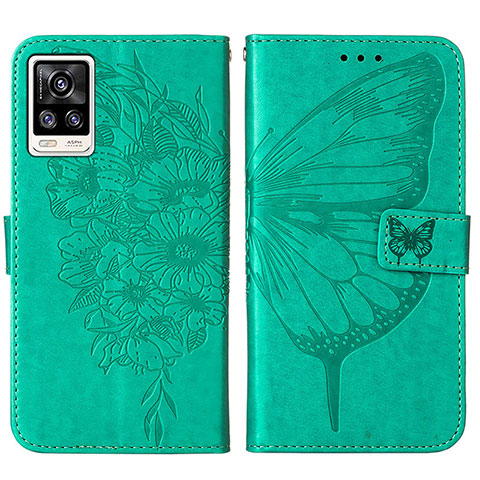 Coque Portefeuille Papillon Livre Cuir Etui Clapet Y01B pour Vivo V21e 4G Vert