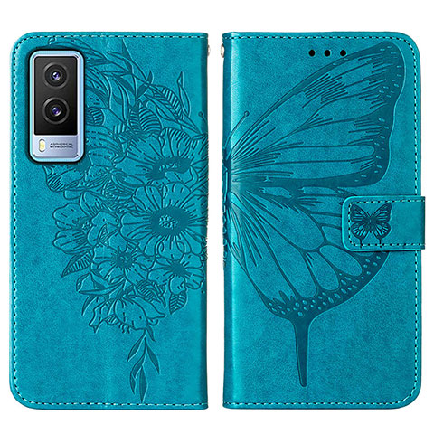 Coque Portefeuille Papillon Livre Cuir Etui Clapet Y01B pour Vivo V21e 5G Bleu