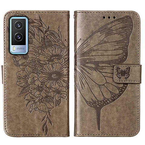 Coque Portefeuille Papillon Livre Cuir Etui Clapet Y01B pour Vivo V21e 5G Gris