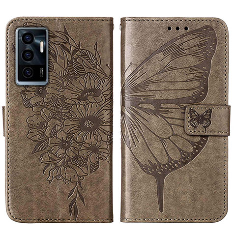 Coque Portefeuille Papillon Livre Cuir Etui Clapet Y01B pour Vivo V23e Gris