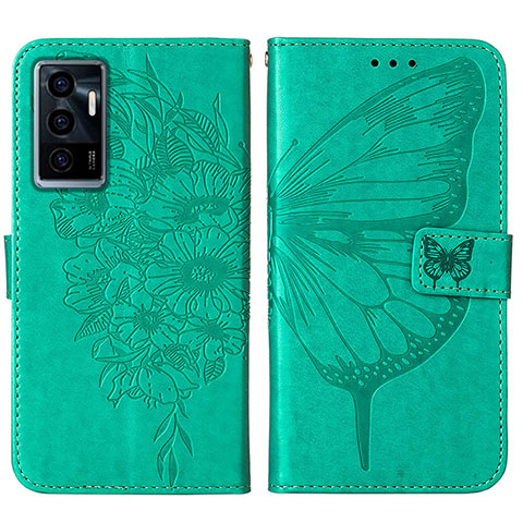 Coque Portefeuille Papillon Livre Cuir Etui Clapet Y01B pour Vivo V23e Vert