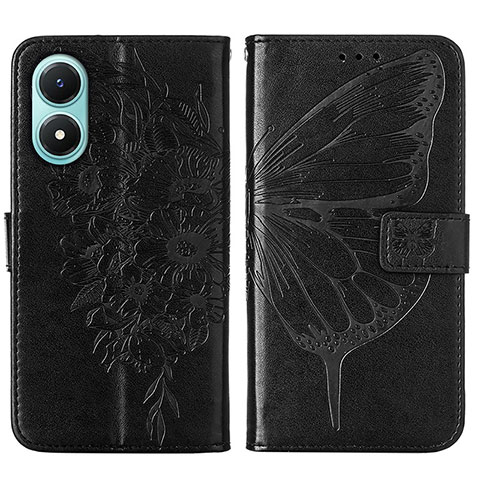 Coque Portefeuille Papillon Livre Cuir Etui Clapet Y01B pour Vivo Y02S Noir