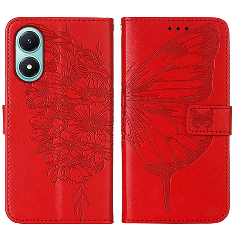 Coque Portefeuille Papillon Livre Cuir Etui Clapet Y01B pour Vivo Y02S Rouge